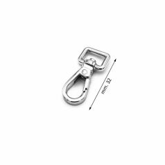 Karabiner 10 MM x 32 , mini egyenes fejű , zamak , nikkel