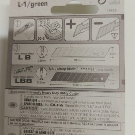 Olfa szakipari kés L-1 GREEN , 1 db 18 mm pengével