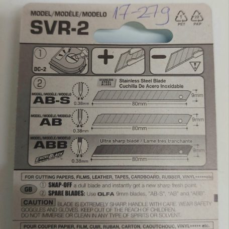 OLFA szakipari kés SVR-2 ,  9 mm pengével fémtokban