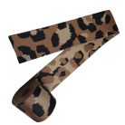 Sima fényes 50 mm x 3 mm  szövött szatén heveder , aranybézs-fekete-homok nagy ocelot mintás