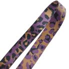 Sima fényes 50 mm x 3 mm  szövött  statén heveder , lila-aranybézs-fekete ocelot mintás