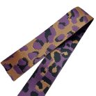 Sima fényes 50 mm x 3 mm  szövött  statén heveder , lila-aranybézs-fekete ocelot mintás