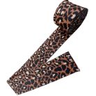 Sima fényes 50 mm x 3 mm  szövött szatén heveder , barna-bézs-fekete ocelot mintás