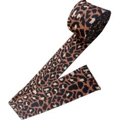   Sima fényes 50 mm x 3 mm  szövött szatén heveder , barna-bézs-fekete ocelot mintás
