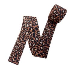   Sima fényes 50 mm x 3 mm  szövött szatén heveder , barna-bézs-fekete ocelot mintás