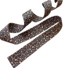 Sima fényes 50 mm x 3 mm  szövött szatén heveder , barna-bézs-fekete ocelot mintás