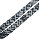 Sima fényes 50 mm x 3 mm  szövött szatén heveder , sötétkék-fehér rombusz mintás