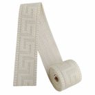 Matt dombor mintájú 50 mm x 3 mm  szövött szatén heveder, világos fehérhomok színű görög mintás