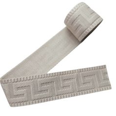   Matt dombor mintájú 50 mm x 3 mm  szövött szatén heveder, világos fehérhomok színű görög mintás
