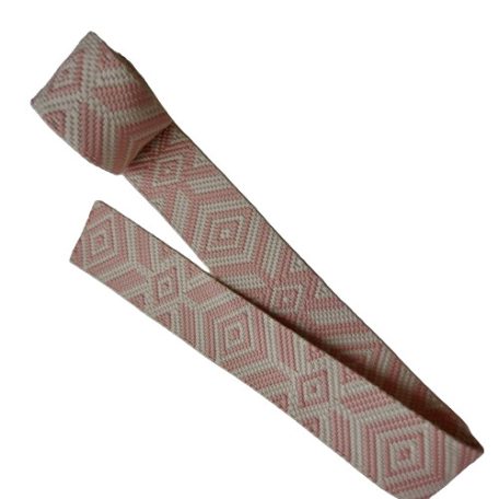 Sima fényes 50 mm x 3 mm  szövött szatén heveder , pasztel rózaszín-bézs rombusz mintás