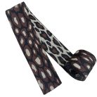 Sima fényes 50 mm x 3 mm  szövött szatén heveder , sötét barna-fekete-törtfehér ocelot mintás