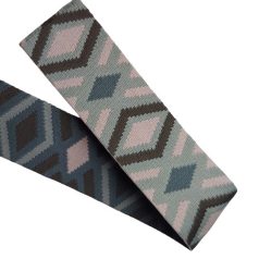   Sima fényes 50 mm x 3 mm  kétoldalas ,szövött szatén heveder ,pasztel türkiz -military zöld -bézs rombusz mintás