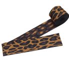 Sima fényes 50 mm x 3 mm  szövött szatén heveder , világos barna-fekete ocelot mintás