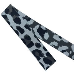   Sima fényes 40 mm x 3 mm  kétoldalas ,szövött szatén heveder,grafit szürke-fekete-ezüst ocelot mintás
