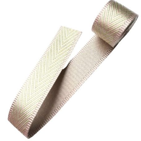 Sima fényes 40 mm x 3 mm  szövött szatén  heveder , bécs-arany halszálka mintás