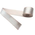 Sima fényes 40 mm x 3 mm szövött szatén heveder , bézs-ezüst halszálka mintás