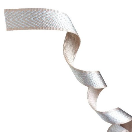 Sima fényes 40 mm x 3 mm szövött szatén heveder , bézs-ezüst halszálka mintás