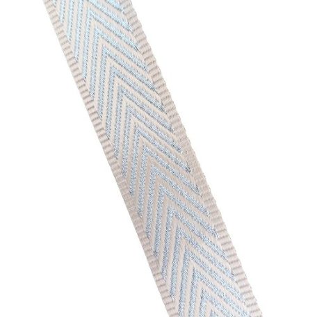 Sima fényes 40 mm x 3 mm szövött szatén heveder , bézs-ezüst halszálka mintás