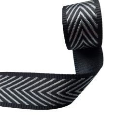   Sima fényes 40 mm x 3 mm  szövött szatén heveder , fekete-ezüst , halszálka mintás