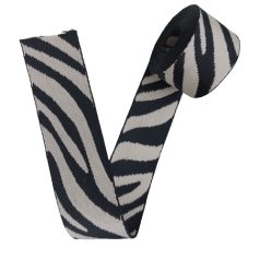   Sima fényes 40 mm x 3 mm  szövött szatén heveder , homok-fekete zebra mintás