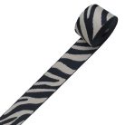 Sima fényes 40 mm x 3 mm  szövött szatén heveder , homok-fekete zebra mintás