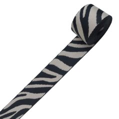   Sima fényes 40 mm x 3 mm  szövött szatén heveder , homok-fekete zebra mintás