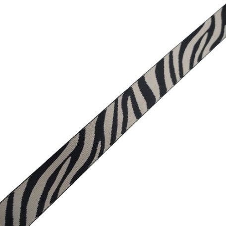Sima fényes 40 mm x 3 mm  szövött szatén heveder , homok-fekete zebra mintás