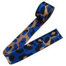 Sima fényes 40 mm x 3 mm  kétoldalas ,szövött szatén heveder,kék-fekete-arany ocelot mintás