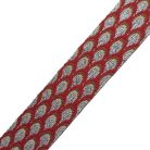 Sima fényes 40 mm x 3 mm  kétoldalas ,szövött szatén heveder , piros-sötét drappp-ezüst pikkely mintás 