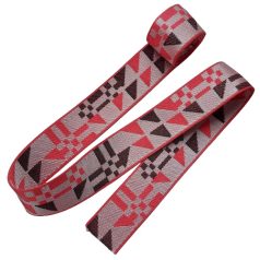   Sima fényes 50 mm x 3 mm  szövött heveder , piros-ezüst-fekete 