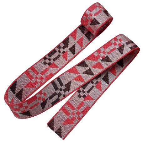 Sima fényes 50 mm x 3 mm  szövött heveder , piros-ezüst-fekete 